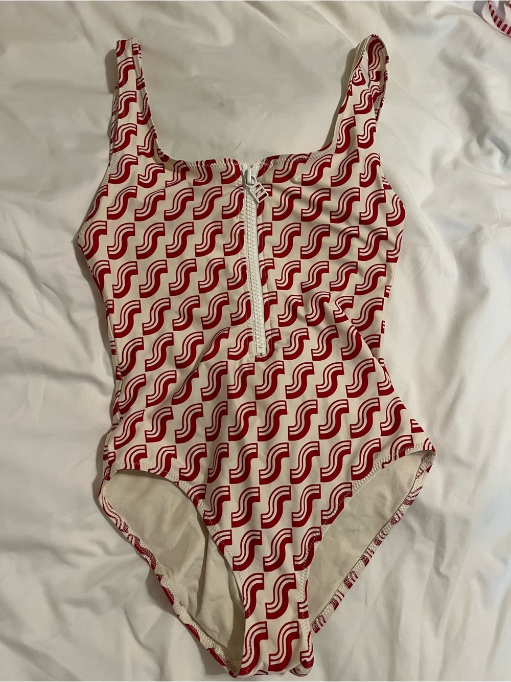 Solid and Striped Red and White One Piece